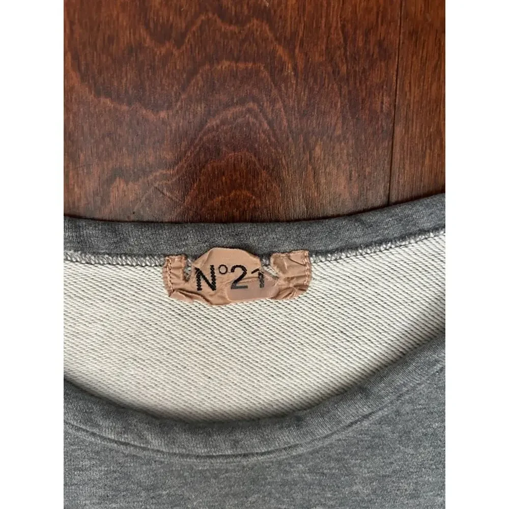 N°21 Women’s Gray Logo Crewneck with Velvet Patch Letters, Size Medium (It42)